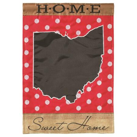RECINTO 13 x 18 in. Double Applique Ohio Home Sweet Home Burlap Garden Flag RE3463361